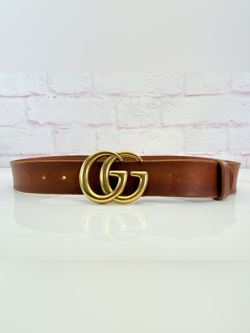 Gucci Raw Edge Unfinished Wide Marmont Double G Leather Belt 409416 80/32